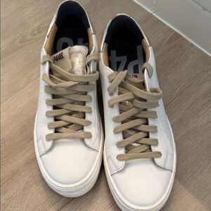 P448 White and Tan Women’s Sneakers